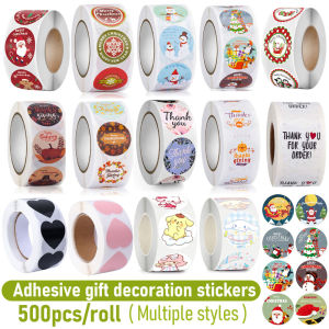 YESPERY 500Pcs/Roll Various Styles of Thank You Sticker Gift Decoration Stickers Self-adhesive Christmas Decor Labels Christmas Gift Packaging Decoration Stickers