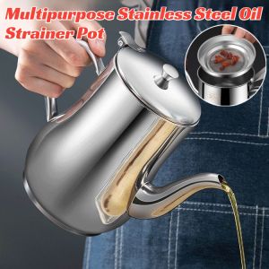 Kitchen Multipurpose Stainless Steel Oil Strainer Pot Non-Oil-Stick Ounce Pot Oil Storage Tank With Strainer Grease Filter