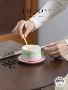 Jojos L. PD Rookwood Ceramic Coffee Cup And Plate Set Afternoon Tea Cups Rustic Wood Glazed Coffee Brewing Tools Nordic Style