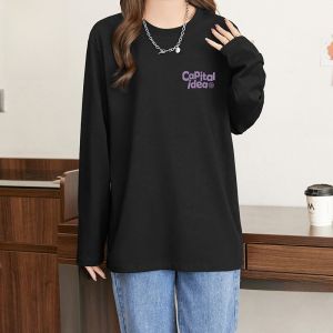 เสื้อยืดคอกลมแขนยาวผ้าฝ้ายแท้สำหรับผู้หญิง เสื้อชั้นในหลวมๆ ฤดูใบไม้ผลิและฤดูใบไม้ร่วง เสื้อตัวบนสไตล์ญี่ปุ่น Pure Cotton Design Sensation