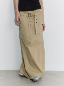 SOLWEIGE | SOLWEIGE Long Casual Workwear Style Skirt With Metal Buckle Waist Design High Waist A-Line Dress Simple Commute Style