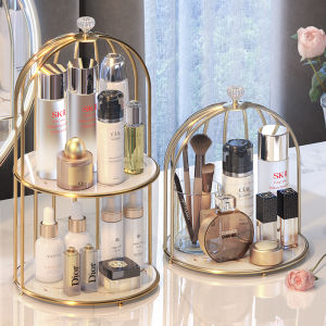 Luxury Makeup Storage Rack Bathroom Sink Vanity Perfume Cosmetic Storage Box Desktop Iron Painted Arch Shaped 2 Layers Organizer