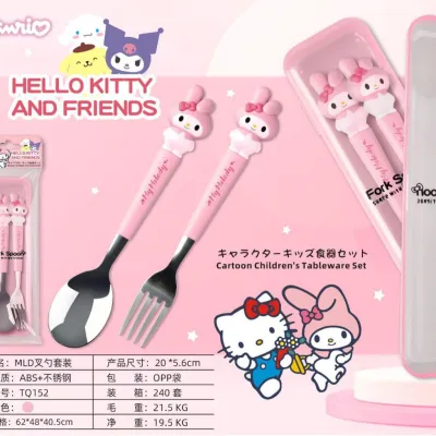 Sanrio | Hallo Kitty Spoons and Forks Portable 3D Cartoon My Melody & Kuromi-Shaped Stainless Steel Cutlery Suitable for Student Lunches