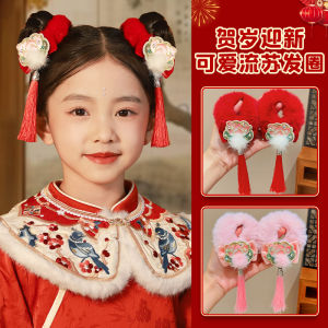 เครื่องประดับผมสีแดงปีใหม่สำหรับเด็กผู้หญิง โบว์ปมขนนุ่มยืดหยุ่นสูง หมวก หมวก ฮาราจูกุ แฟชั่นเด็ก ของเล่น ของเล่นเสริมทักษะการดูแลตัวเอง