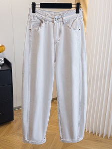 Summer 2025 plus Size Womens Loose Wide Leg Jeans High Waist Slimming Knife Edge Floor Length Pants Casual Style Zipper Closure