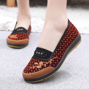 Spring and Autumn Style Traditional Beijing Cloth Shoes for Elderly Women Soft Sole Anti-Slip Casual Plaid Shoes Flat Heel