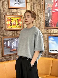 Gray Cotton Short Sleeve T-Shirt Mens Summer Pure Cotton round Neck Cleanfit American Heavyweight Half Sleeve Youth Fashion