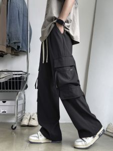 Summer Thin Workwear Long Pants for Boys 15 Years Old Students Trendy Casual Sports Pants Ice Silk Mens Fashion Trousers