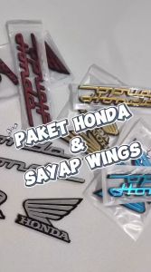Paket Emblem Sticker Honda Latin dan Wings Timbul 3D 1 Paket Isi 4PCS Akrilik Mirror