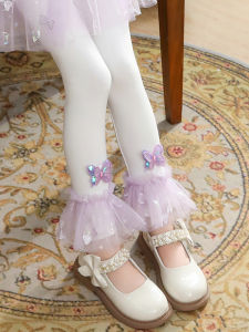 Girls Fleece Lined Tights Spring Autumn Winter Lace Trimmed Outerwear Princess Style Cotton Elastic Waist Long Pants
