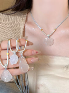 New Chinese Style Natural Jade Necklace Womens Sweater Chain Peace Buckle Pendant Lightweight Luxury Clavicle Chain Jewelry