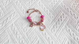 Sanrio | Kawaii Hello Kitty DIY Beaded Bracelet - Zinc Alloy Rose Gold Tone Love & Envelope Charms Adjustable Link Chain