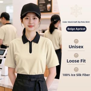 Summer Customizable Polo Shirt Work Uniform for Beverage Shops Servers Short Sleeve