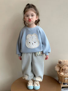 Bộ Đồ Nỉ Thỏ Dày Cho Bé Gái Bộ Đồ Hai Mảnh Thường Ngày Thời Trang Mùa Đông Cho Bé Gái