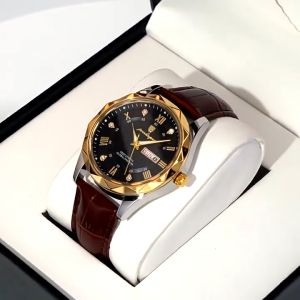 Đồng hồ nam chính hãng POEDAGAR 615 dây da đồng hồ kim loại sang trọng thanh lịch cổ điển dây đeo bằng da