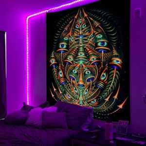 VIKAMA Black Light Violet Emerald Borealis Deep Space Deer Silhouette UV Active Tapestry Wall Blanket Room Decor Soft Durable
