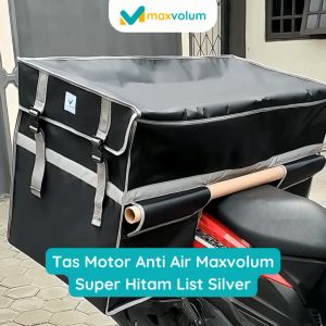 Maxvolum Tas Motor Anti Air Super Hitam List Silver Tas Obrok / Tas Kronjot / Tas Kurir / Tas Delivery / Tas Rengkek