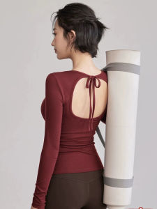 Womens High-End Pilates Yoga Fitness Long Sleeve Sports Top Backless Rope Binding Chest Pad Quick Dry Outdoor Casual Wear