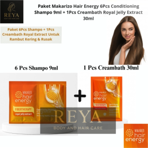 Paket Bundling Makarizo Hair Energy Fibertherapy 6pcs Shampoo 9ml + 1pcs Creambath 30ml Perawatan
