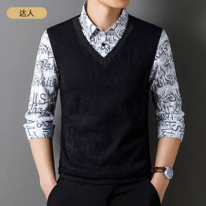 เสื้อสเวตเตอร์คอกว้างแขนยาวผู้ชายสไตล์เกาหลีแฟชั่นฤดูใบไม้ผลิและฤดูใบไม้ร่วง เสื้อผ้าทำงานสไตล์จีน