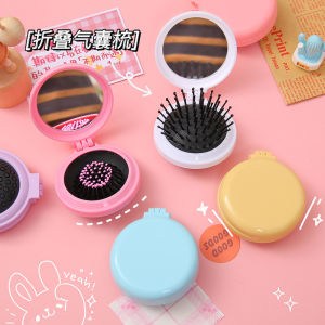 Korea ins macaron solid color soft cute mirror mini portable portable folding comb/massage comb/韩国ins马卡龙纯色柔软可爱镜子迷你便携式折叠梳子气垫按摩梳