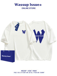 Wassup Issue American Style round Neck Short Sleeve Mens T-shirt Summer Trendy Couple Matching Loose Fit Cotton Tee