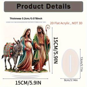 2D Acrylic Religious Table Decorations Virgin Mary Joseph And the Donkey Christian Home Ornaments Artwork for Festive Tabletop