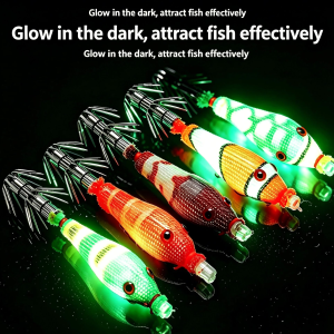 5Pcs Glow in The Dark Squid Jigs Hook 6cm Luminous Squid Lure Bait with Blow Tube Sharp Squid Hook for Saltwater Sea Fishing