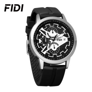 FIDI multifunctional mens sports quartz watch fashion trend with night light waterproof watch silicone strap featuring dial design