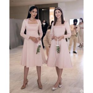 เดรสแขนยาวสีชมพูทรงบาน5ส่วน🏩 pisamai BB01