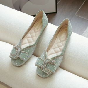 Giày Đơn Nữ Mùa Xuân Thu Phong Cách Mới Mềm Mũi Vuông Đế Mềm Giày Lười Đa Năng Một Bước Đế Phẳng Giày Đế Bằng