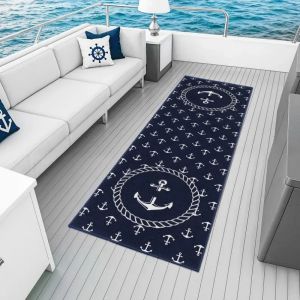 VIKAMA Nautical Style Corridor Carpet Mediterranean Rudder Design Anti-Slip Passage Mat Kitchen Floor Mat Home Decoration