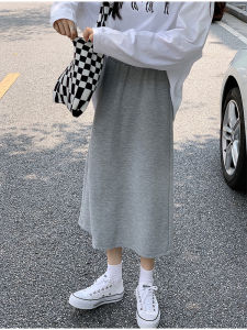 กระโปรงทรงเอเอวสูงทรงเอผ้ากำมะหยี่สีเทา กระโปรงทรงเอผ้ากำมะหยี่ทรงเอเอวสูงสำหรับผู้หญิง ฤดูใบไม้ร่วง/ฤดูหนาว กระโปรงทรงเอยาวปานกลาง