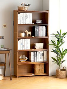 (Replace if damaged)6 Layer Wooden Bookcase Large Storage Books Shelves Organizer 2/3/4/5 Thicker Bamboo Display Cabinet with Acrylic Door Storage Bookshelf with Transparent Door Living Room Bedroom Kitchen