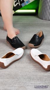 Genuine Leather Flat Shoes For Women Slip On Black Fashion Loafers Topsider Ladies Oxford Doll Marikina Jelly Shoes Soft Moccasins