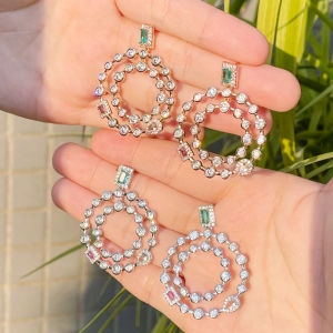 SEQUITO Personality Women Clothing Jewelry Yellow Gold Plated Micro Pave Setting Multicolor AAA Zirconia Gorgeous Hollow Out Big Drop Earrings for Daily Party SE869