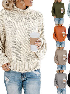 เสื้อสเวตเตอร์ถักคอสูงสีพื้น ทรงหลวม แขนยาว ผ้าผสมคอตตอน ฤดูใบไม้ร่วง 2025 ปกติ คอกลม แขนยาว ปกติ