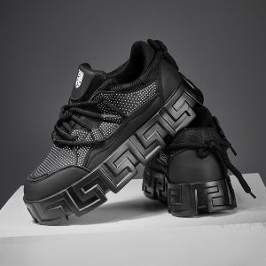 Casual Dad Shoes Mens Trendy Brand 2025 New Autumn Shoes Mens Heightening Black Board Shoes Thick Bottom Breathable round Toe