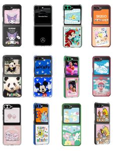 Original Samsung Z Flip5 Smart Theme Phone Protective Case Cartoon Design Anti-Fall NFC Back Card Holder Acrylic Material
