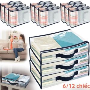 6/12 Chiếc PVC Chống Thấm Nước Tấm Ga Giường Túi Bảo Quản Chống Bụi Trong Suốt Có Khóa Kéo Quần Áo Chăn Hộp Đóng Gói Gối Chăn Ga Gối Nhà Tổ Chức