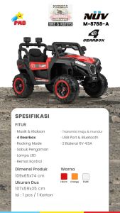 Mobil Aki Anak PMB M-8788-A NUV 4 Gearbox Musik Lampu Remote Bluetooth USB Ban Besar Murah Terbaru