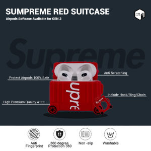 Case Airpods Pro Gen 2 Gen 3 3D Casing Sup -r3me Black Suitcase Koper Unik Premium Silikon Softcase Earphone Pelindung Anti Debu Air Safety