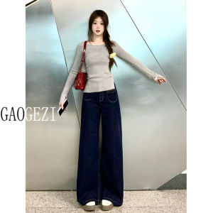 High Waist Wide Leg Denim Blue Jeans Womens Long Version Tall Size Loose Fit Straight Cut Pants Autumn Style Casual Trousers