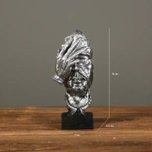 17 ซม.ตกแต่งบ้านบทคัดย่อ Silence Is Gold ตุ๊กตาเรซิ่นมือเงียบผู้ชายรูปปั้นประติมากรรม Home Office ห้องนั่งเล่นตกแต่ง