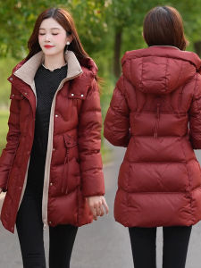 Womens Hooded down Jacket 2024 Autumn Winter New Style Korean Version Slimming Fashionable Mid-Length Waist-Cinching Warm White Duck down Coat