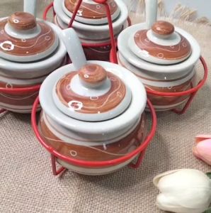 กระปุก พวง เครื่องปรุง โถเซรามิค เซรามิก มีฝาปิด แถม ช้อน ลายเถาวัลย์ เฉพาะโถ