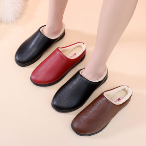 JIFANPAUL | Winter Womens Cotton Slippers for Elderly Mothers Warm and Thickened PU Waterproof Soft Sole Anti-Slip