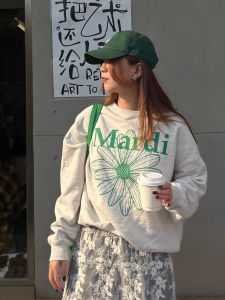 Mardi Autumn Winter round Neck Daisy Print Loose Fit Womens Sweatshirt Korean Style Comfortable Long Sleeve T-Shirt