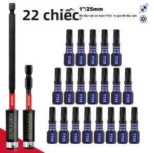 Bộ Mũi Vặn Vít An Toàn Geinxurn 1 Inch Thép Hợp Kim S2 Đầu Torx Mũi Vặn Vít Hình Sao TT25 Kèm Giá Đỡ Mũi Vít Dùng Cho Sửa Chữa Tháo Lắp.