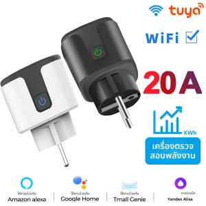 QNCX EU WIFI Tuya Plug Smart Home Voice Timer Power Monitor20A สมาร์ทซ็อกเก็ตสำหรับแอพชีวิตอัจฉริยะอเล็กซากูเกิลโฮมสีดำ